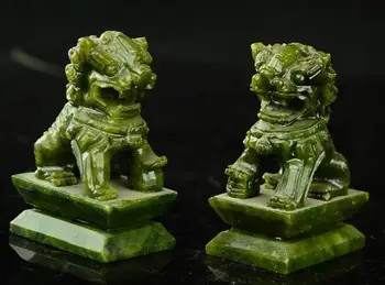 

A pair 100% China natural jade hand-carved statues of pixiu dragon
