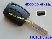 5pcs/lot Free Shipping New Uncut Replacement 80 Bit 4D63 Transponder Ignition Car Key Fit For Ford Focus Transponder chip key