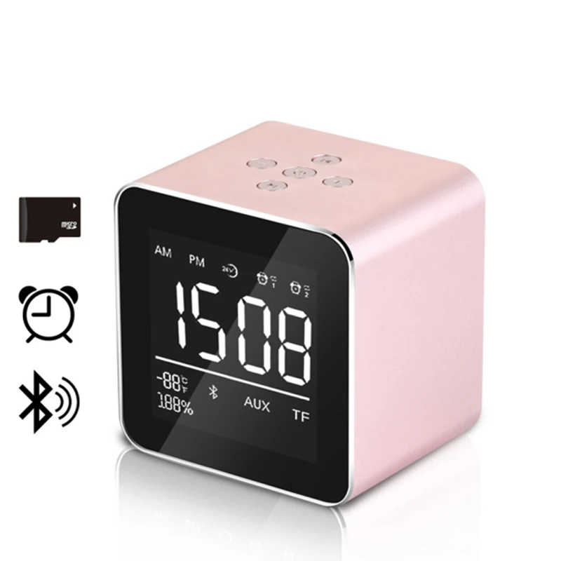 

Mini Desktop Bluetooth Speaker Portable Wireless with Alarm Clock Microphone BT3.0 Support Micro SD Card for Phone