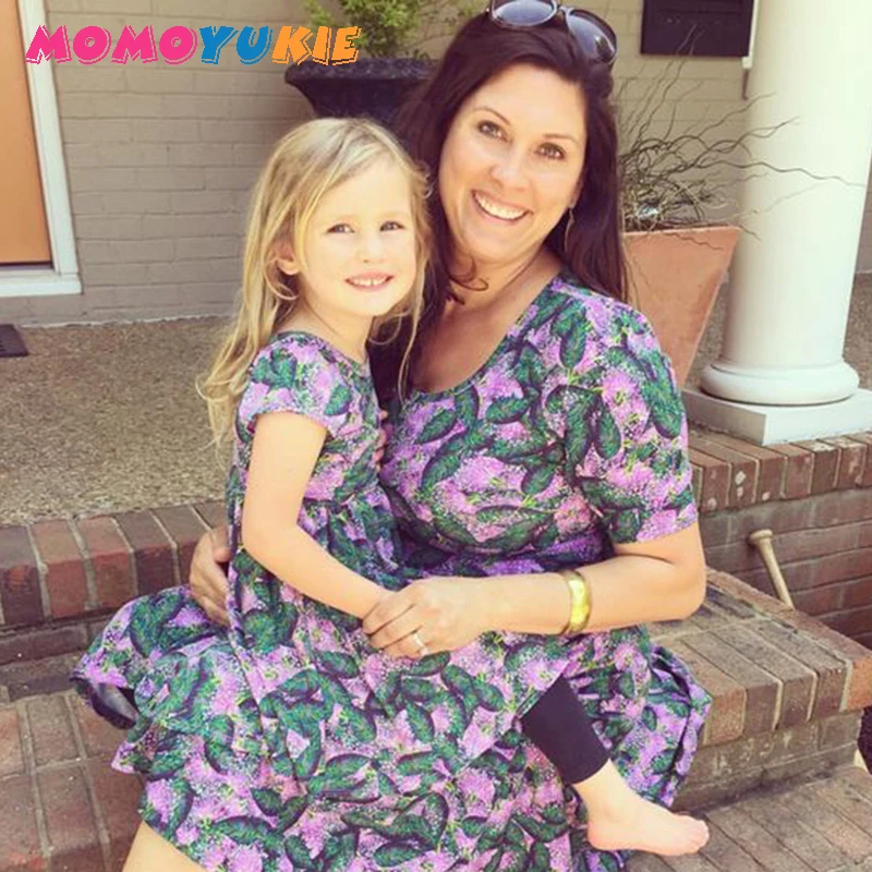 

mother daughter dresses short sleeve printed family matching clothes look outfits mommy and me clothes dress beach girl mom