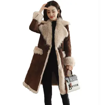 

Lapel Plus Velvet Thicken Suede Lambs Wool Jacket Women Warm Long Parka Chaqueta Mujer Winter Coat Women Fashion Overcoat 348