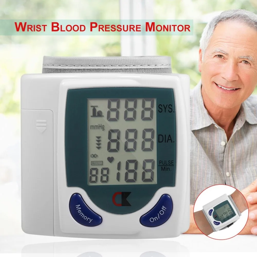 

Hot Sale Home Health Care Automatic Digital Wrist Blood Pressure Monitor for Measuring Heart Beat And Pulse Rate DIA Tool