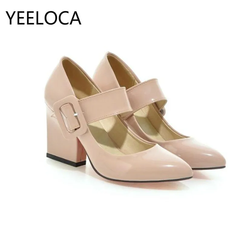 

YEELOCA High Heels Womens Shoes Mary Janes Shoes Square Heel Pumps Women Shoes Plus Size 33-43 Pointed Toe Women High Heels