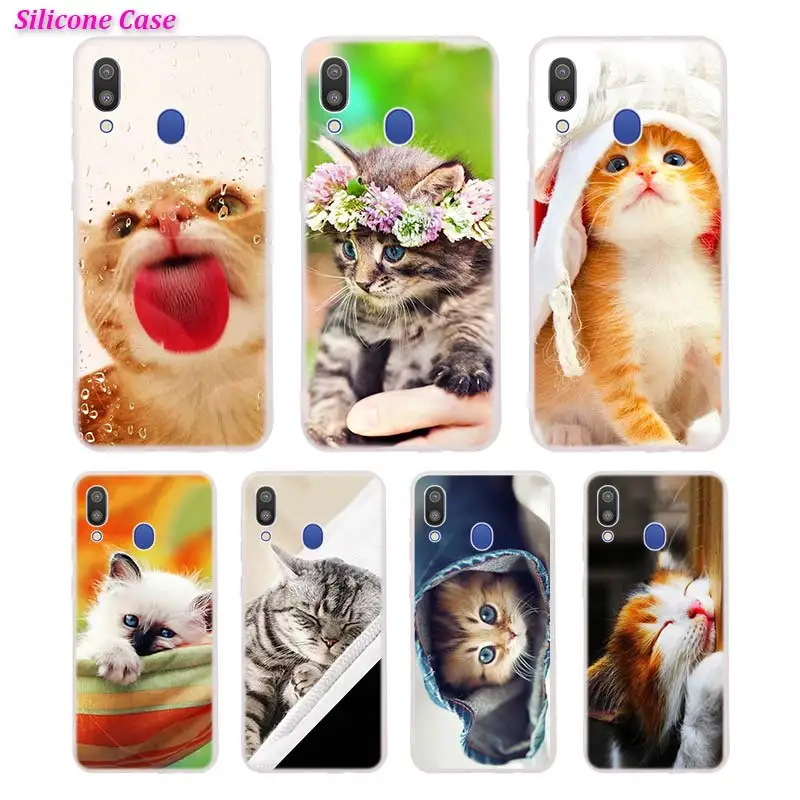 

Silicone Phone Case Coute Sleeping Kitten Cat Printing for Samsung Galaxy A70 A50 A40 A30 Cases Cover