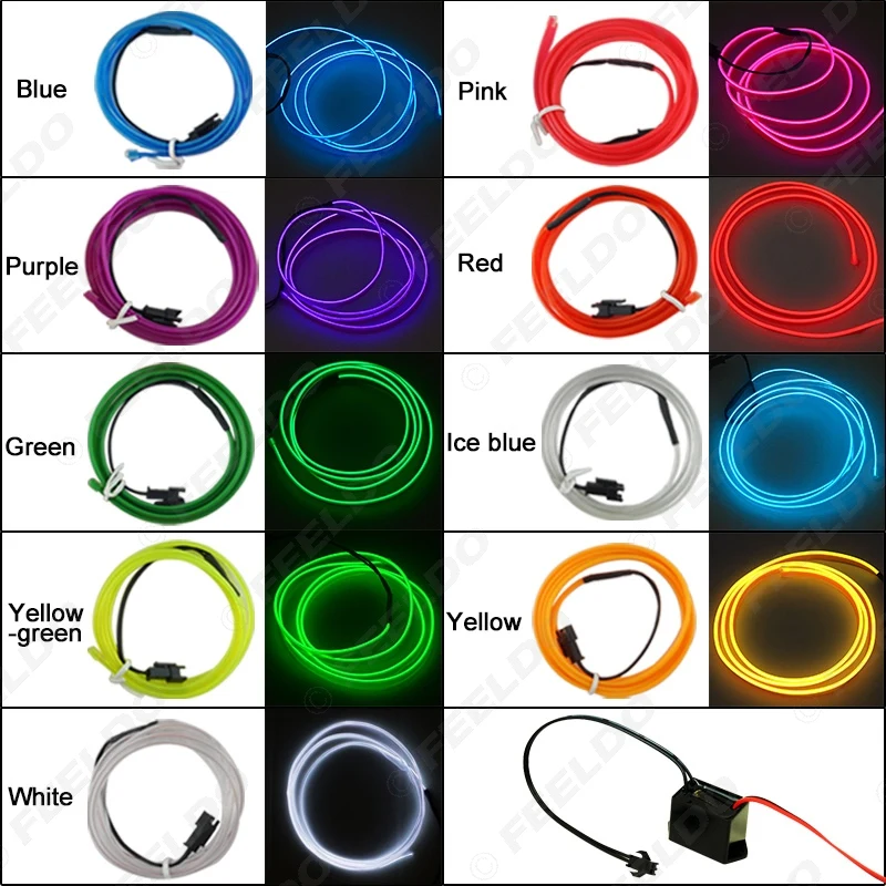 FEELDO 5 шт. 5 м Гибкая EL, неон свечение осветительная Веревка полосы с ребром для украшения автомобиля 9-цвет# FD-4635