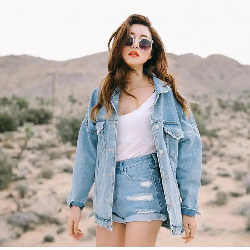 

Spring And Autumn Of 2019 With Korean Version Of Loose-fitting Large-size Jeans Jacket Women's Medium-length Long-sleeved Fashio
