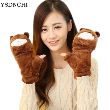 

YSDNCHI New Winter Lovely Girl Cartoon Animals Half Finger Gloves Women Cute Alpaca Gloves Flip Twist Mittens Female Warm Gloves