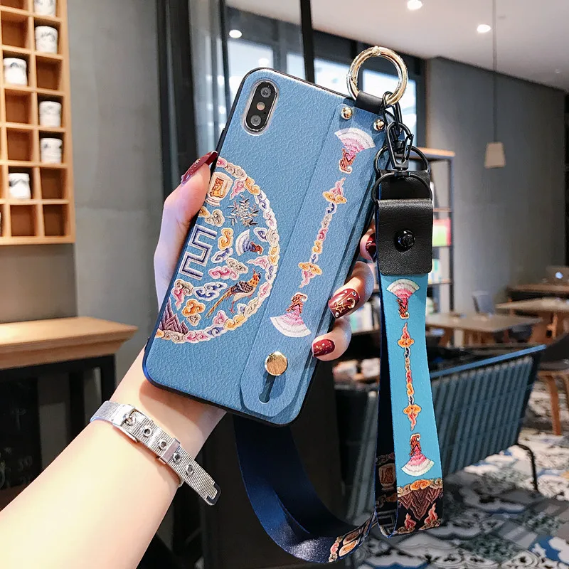 Lanyard Kickstand Phone Case For iphone 7 8 6 6s plus X Xs max XR Flower Soft Silicone Wrist Strap Phone  Case For iPhone X XS 10 (22)