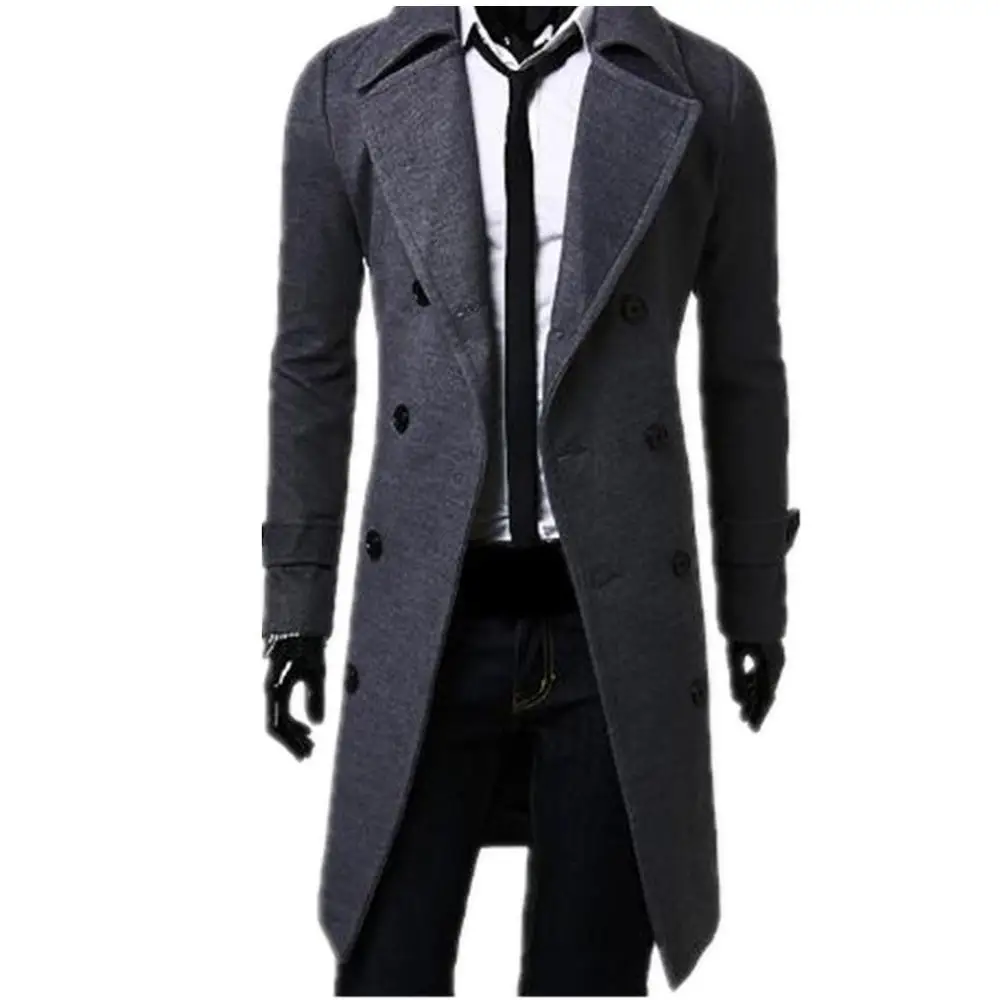 Lisa Colly, новинка, модная мужская осенняя куртка, пальто для мужчин, зимний Повседневный Тренч, пальто, двубортное, мужское серое, черное пальто - Цвет: Серый
