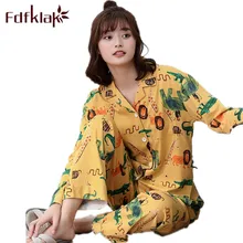 Fdfklak Демисезонный с длинными рукавами и принтом пижамы Для женщин Пижамы для девочек домашняя одежда для Для женщин Пижама комплект нижнего белья Femme sleepwearq705