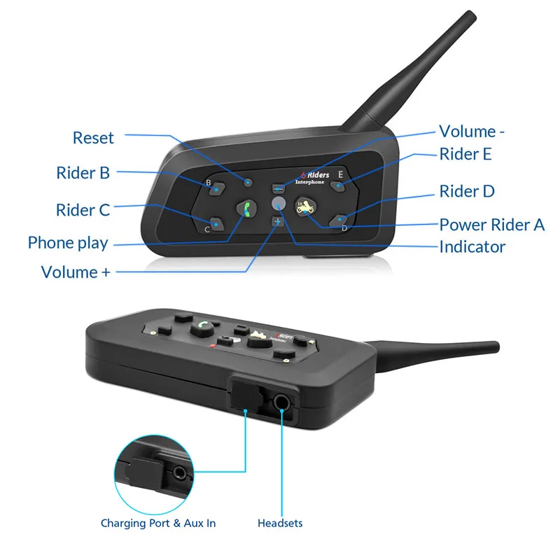 BOJECHERE 1 шт. V6 мульти BT переговорный шлем мотоцикл Bluetooth гарнитуры наушник для внутренней связи динамик для 6 всадников MP3 gps