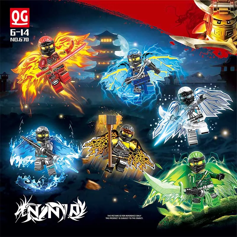 

6pcs Flying wings Ninjagoes Figure Ninja Heroes Kai Jay Cole Zane Nya Lloyd With Weapons Accessories Figure Building Blocks Toy