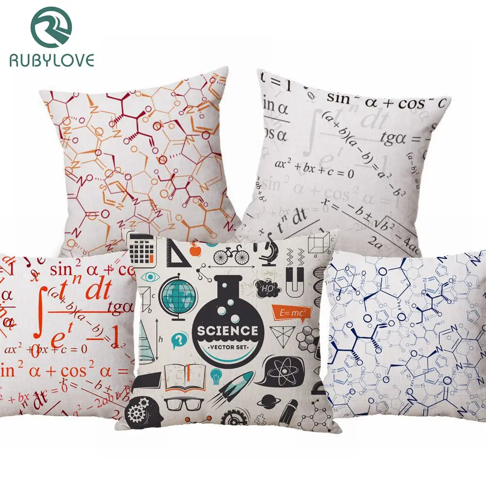 

RUBYLOVE Cushion Covers Geometric Math Chemistry Formula Print Pillow Cover Decorative Pillow Case For Sofa Seat