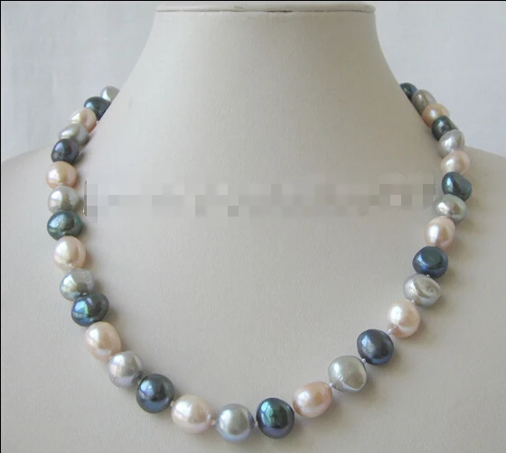 

Wholesale FREE SHIPPING Charming 18" 12mm natural multicolor baroque freshwater pearl necklace arl necklace - GP clasp