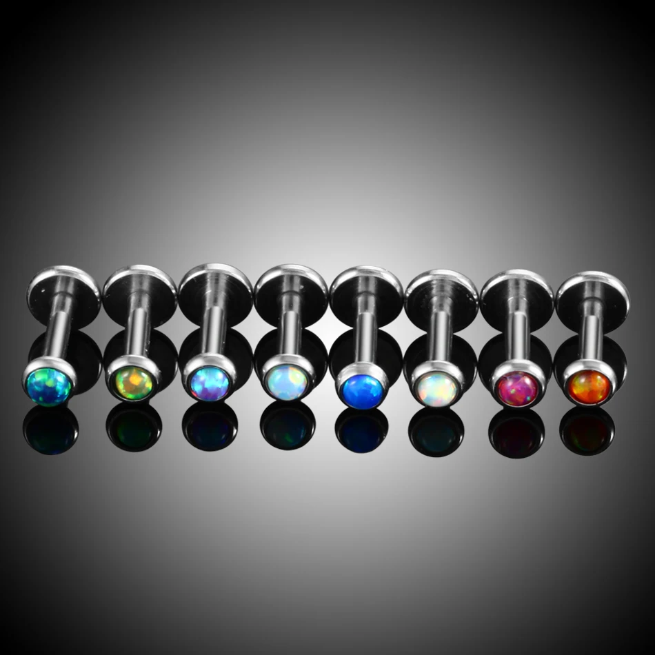 1PC Stainless Steel Opal Stone Labret Stud Lip Ring Ear Cartilage