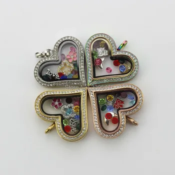 

Valentine's Day Gift Regular Heart Stainess Steel Floating Locket With Rhinestone Locket Pendant SFL480
