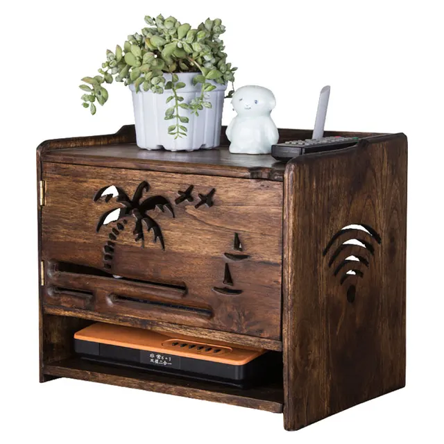 Eco Friendly Solid Wood Board Wireless Wifi Router Storage box Bracket