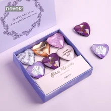 Никогда не фиолетовый в форме сердца, стеклянные магниты, шпильки для большого пальца, для офиса, настенные шпильки для белой доски, офисное украшение, Подарочные канцелярские товары, 6 шт