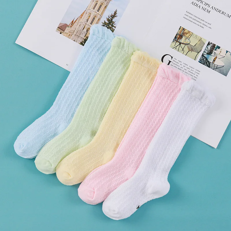 Летние носки для малышей Высокие Детские воздухопроницаемые гетры для мальчиков и девочек, детская одежда для новорожденных Милая хлопковая сетчатая одежда