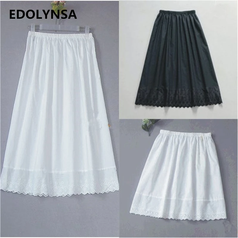 High Quality Women 100 Cotton White Solid Maxi Half Slip With Lace