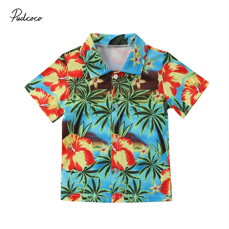 

2019 Brand Hawaiian Style Baby Boy Shirt Toddleer Short Sleeve Shirt Summer Holiday Coconut Tree Print Floral Boy Tops 1-5 Y