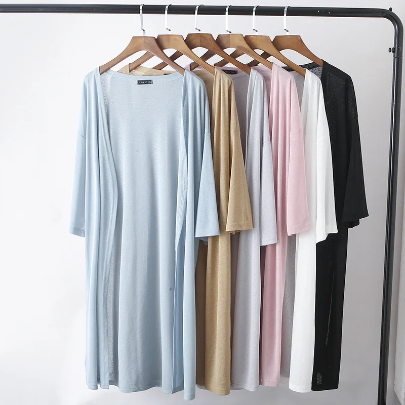 

summer new style Korean version of cotton and linen women's cardigan Medium long sun protection clothing Loose shawl coat