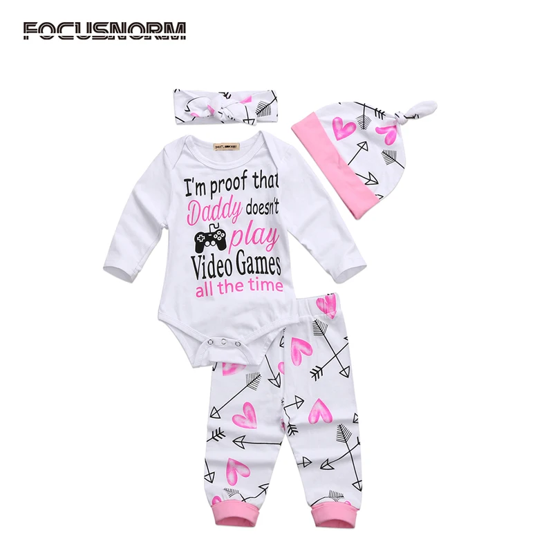

FOCUSNORM New Casual Newborn Kids Infant Baby Girls Clothes Romper Jumpsuit +Pants Outfit Set