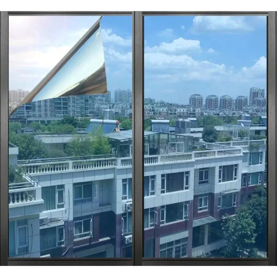 

One Way Solar Mirror Decorative Film Privacy Self-adhesive Window Film Glass Sticker Tint Reflective Home Office Building Decor