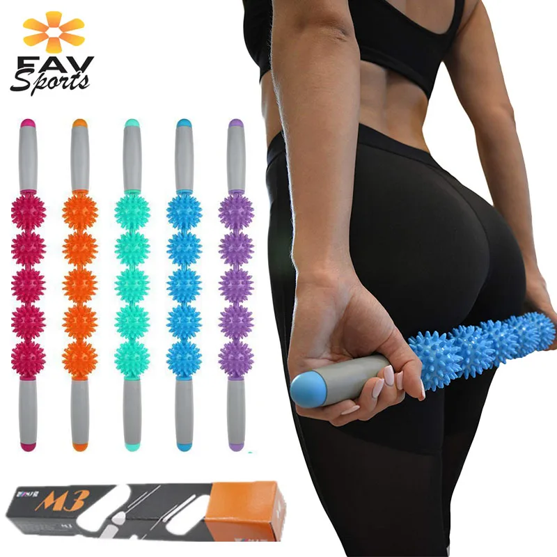 

Trigger Point Body Massage Roller Yoga Stick With Spiky Ball Therpy Relieve Tool brick yoga Fitness Equipment