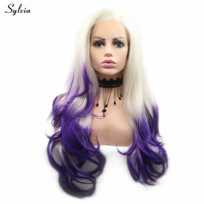 Sylvia блондинка Ombre Фиолетовый парик для леди средства ухода за кожей волна термостойкие волокно волос Синтетические синтетические волосы