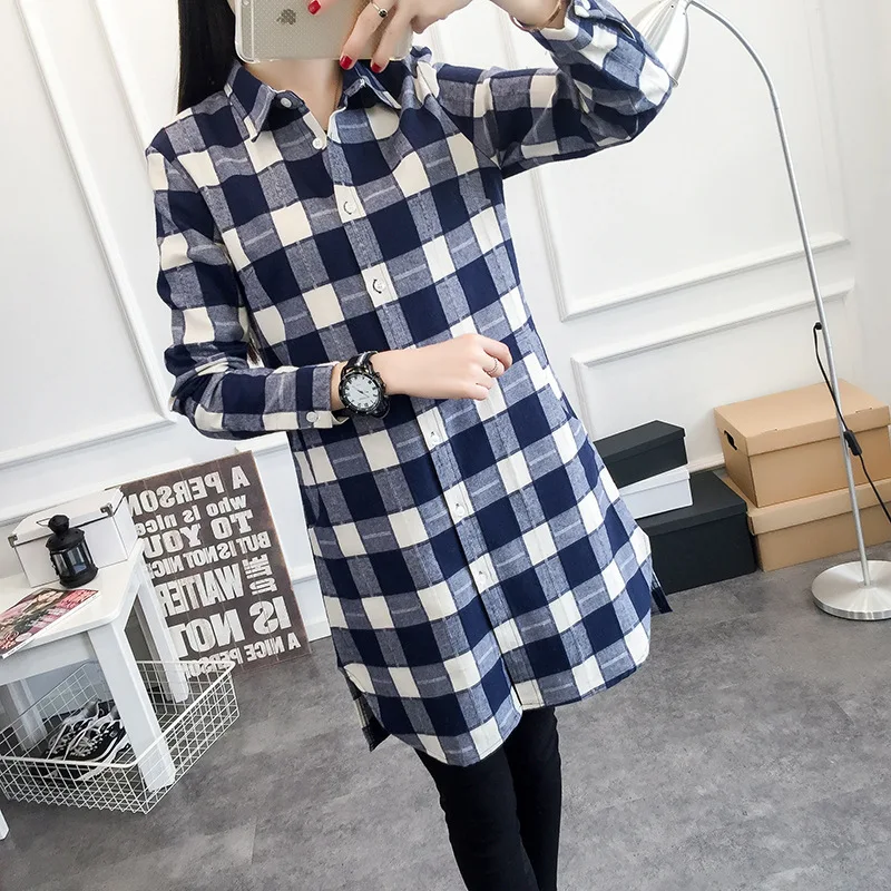  EYM Brand Autumn Women Long Shirt Girlfriend Style Cotton Casual Long Sleeve Red Flannel Plaid Shir