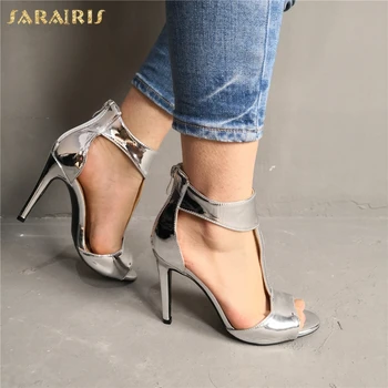 

SARAIRIS Sexy Wedding Plus Size 47 Party Prom Women Shoes Peep Toe High Heels Shoes Woman t-strap Sandals