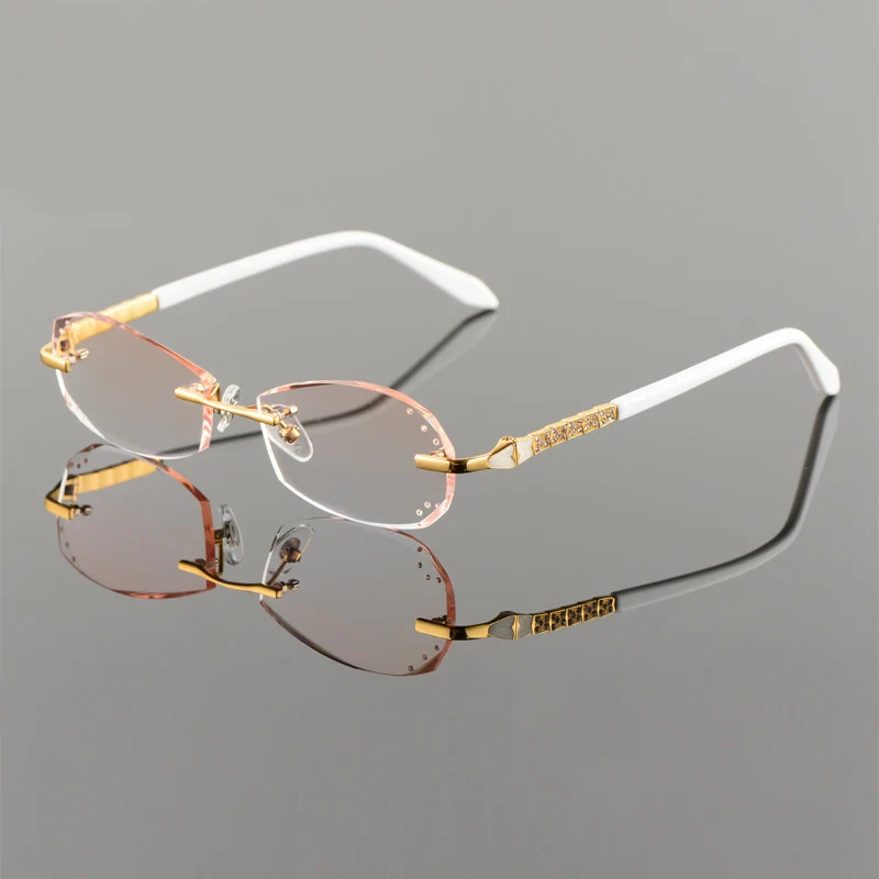 Женские очки из металлического сплава, без оправы, по рецепту, для чтения, близорукость, цветные, MR-8, алмазные очки, бескаркасные, Кристальные очки 20001 - Цвет оправы: Golden 161 Lenses