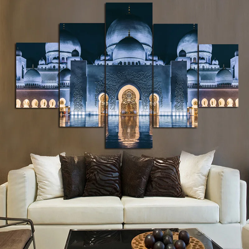 5Panel Modern Print Islam Sheikh Zayed Mosque Religious Landscape on Canvas Wall Modular Painting for Living Room Cuadros Decor (2)