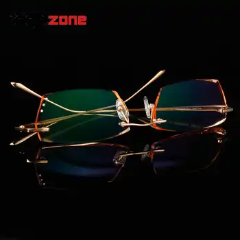 Exquisite Diamonds Cutting Craft Rimless Light Pure Titanium Oculos Glasses Male Myopia Complete Prescription Rx Glasses Frame