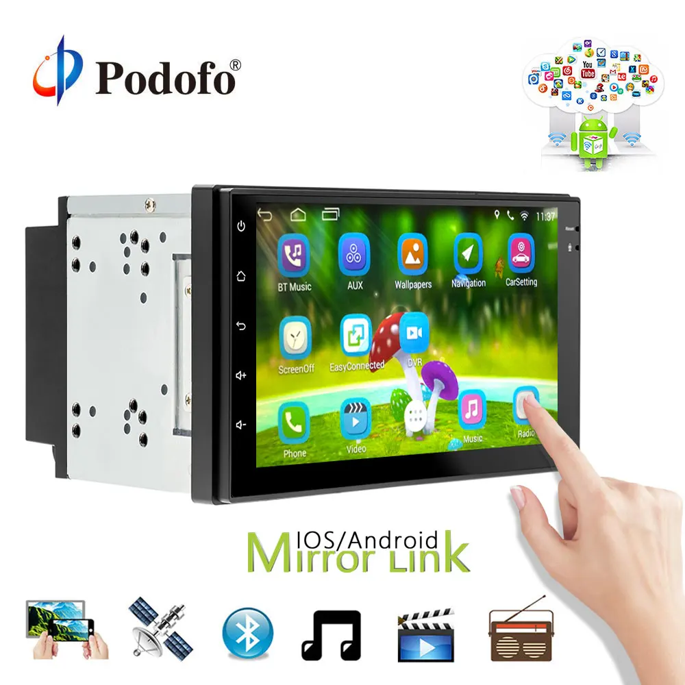Podofo Android автомобильный радиоприемник 7 дюймов 2din gps навигация Bluetooth USB WiFi 2 din