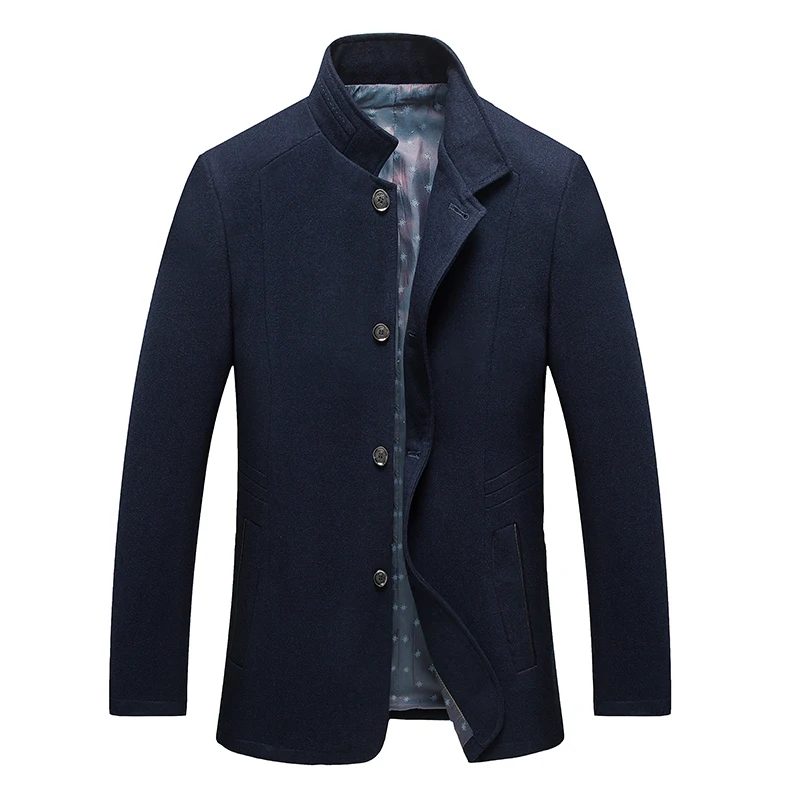 2017 Men Long Trench Coat  Winter Men Classical Single Breasted Stand Collar Wool Coat Mens Overcoat Men's Coats Male Clothing