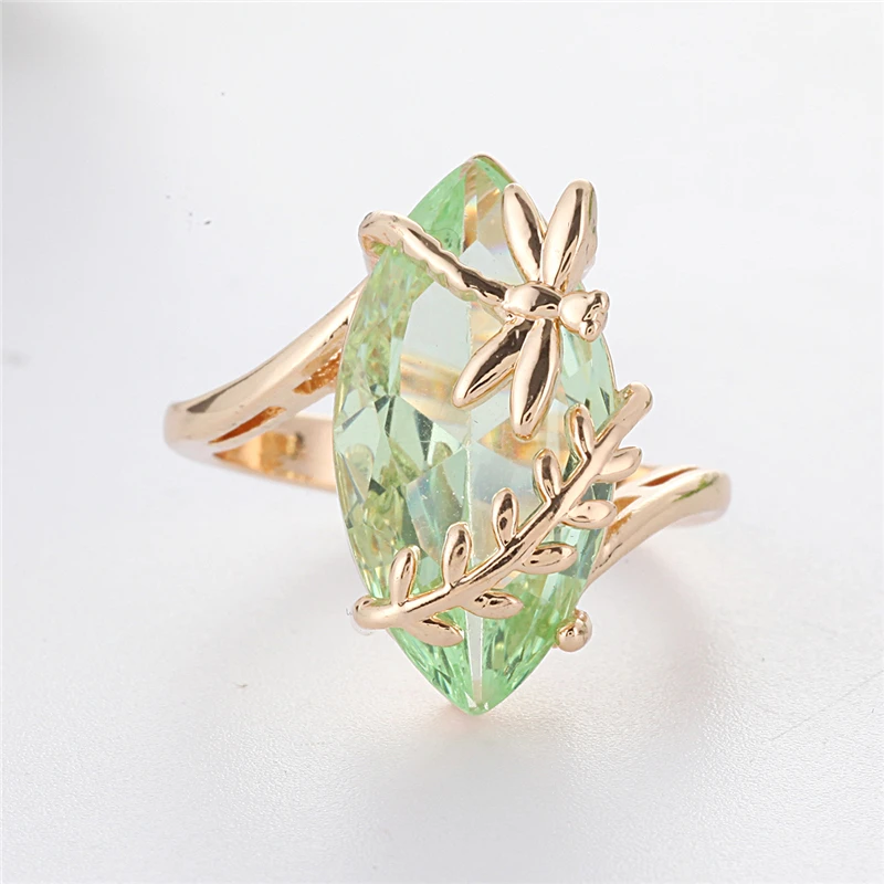 Фантазийные милые кольца стрекозы для женщин подарок для девочек изысканное оливковое кольцо с зеленым камнем кубический цирконий; для помолвки кольцо ювелирные изделия L4T038