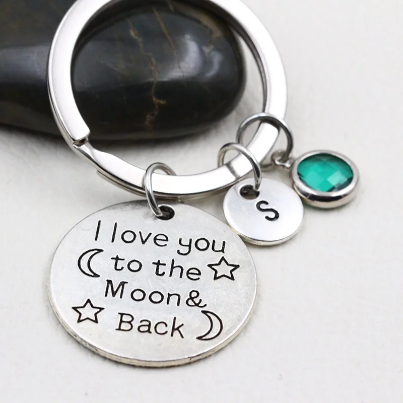 I Love You to the Moon и Back/брелок для ключей с камнем рождения/A Z брелок ключей/подарок