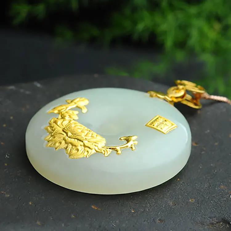 Hetian Jade Ping подвесной кулон для ног Золотая инкрустированная жадеитовая Подвеска женская нефритовая подвеска Нефритовая моча