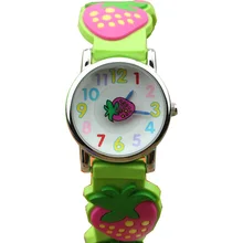 Crianças de moda 3D silicone quartzo dresswatch meninas Morango bonito dial adorável relógio de pulso à prova d’ água