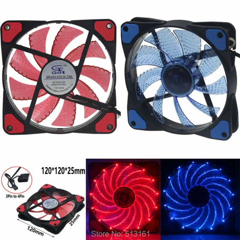 

1Pcs Red / Blue 15 LED Light Quite 120mm DC 12V PC Computer Case Cooling Cooler Fan Mod