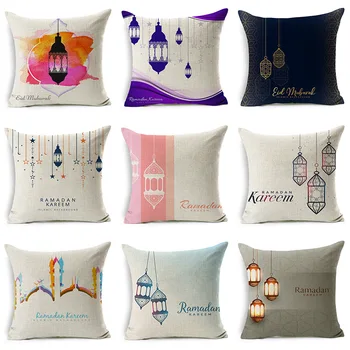 

Ramadan Islamic Eid Mubarak for Home Decorations Pillow Case Decor Sofa Cotton Muslim Mosque Decorative Cushion Cover 45X45CM