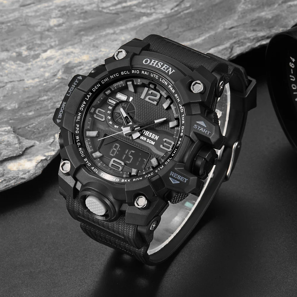 OHSEN цифровые часы бренда relojes para hombre мужские кварцевые военные спортивные