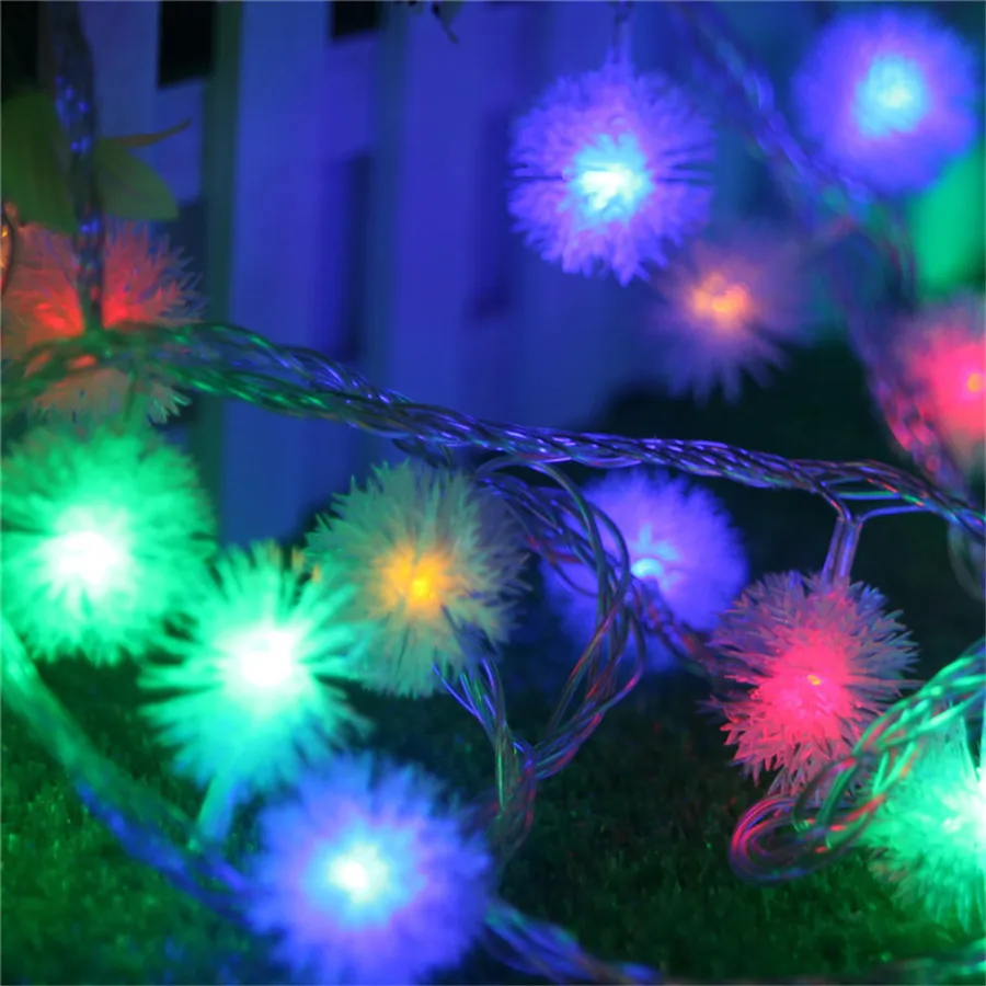 

4M 20pcs Furry Snow Ball Fairy String Lights Garland Outdoor Edelweiss Chritmas String Light For Garden Wedding Party Garland