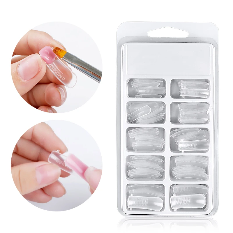  100pcs Reusable Nail Art Quick Building Poly Gel Mold Form Extension UV Builder Gel Fake Tips Manic