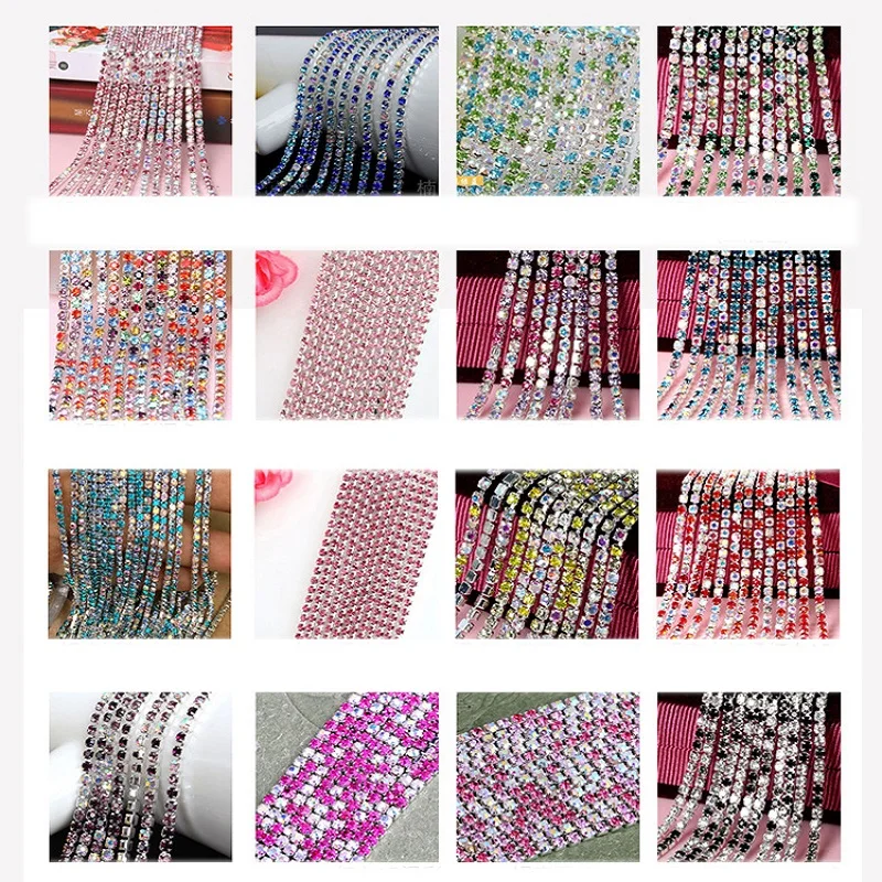 

10M Sew on Crystal Rhinestone Chain 2/2.5/2.8/3mm Silver Base Dense Claw Glass Gule on Rhinestones Trim DIY Beauty Accessories