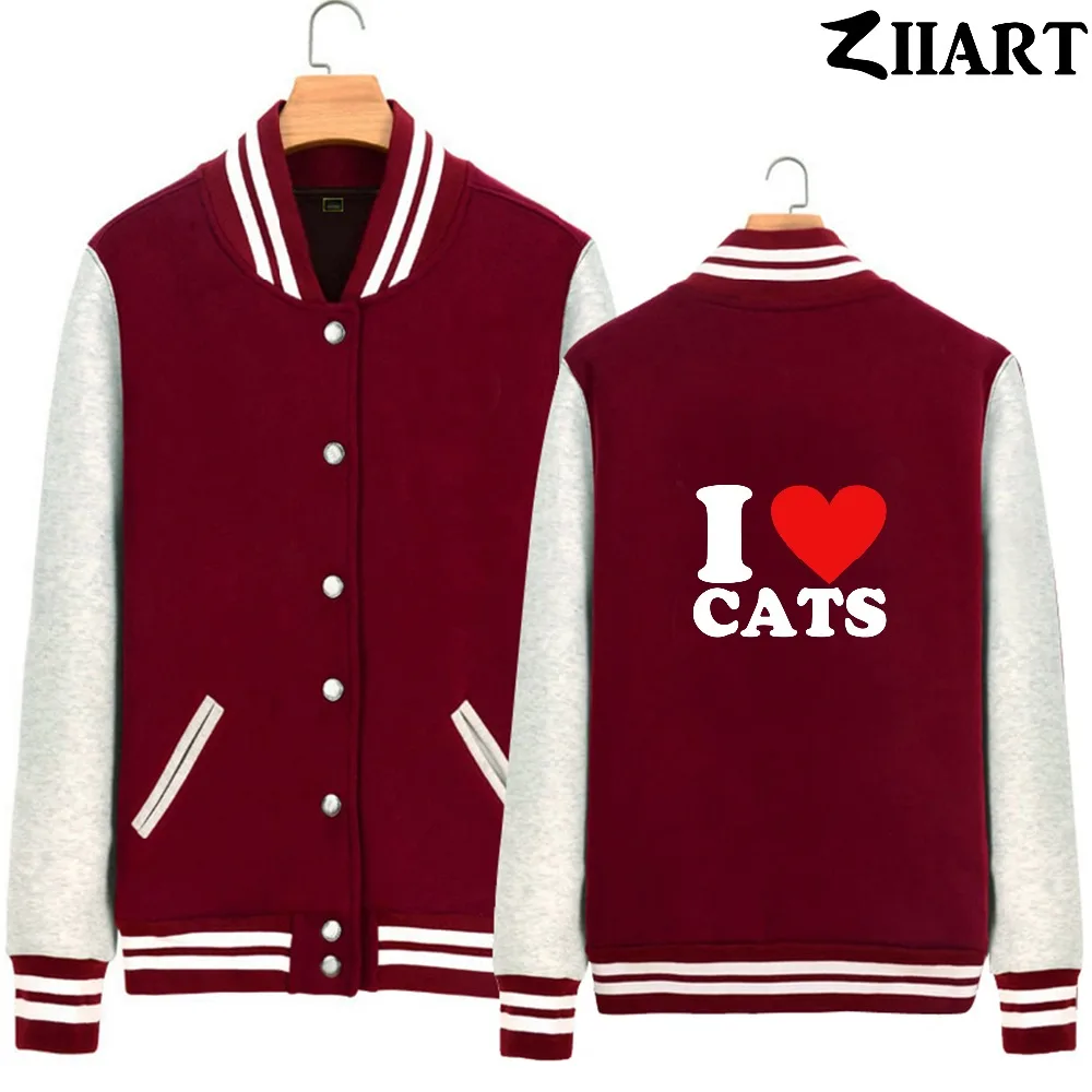 Парная одежда с надписью i love cats флисовые бейсбольные куртки на молнии для