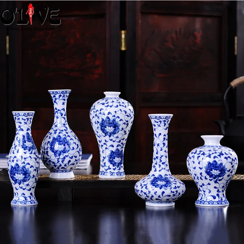 Mini Ceramic Decorative Vases Chinese Antique Blue And White Flower