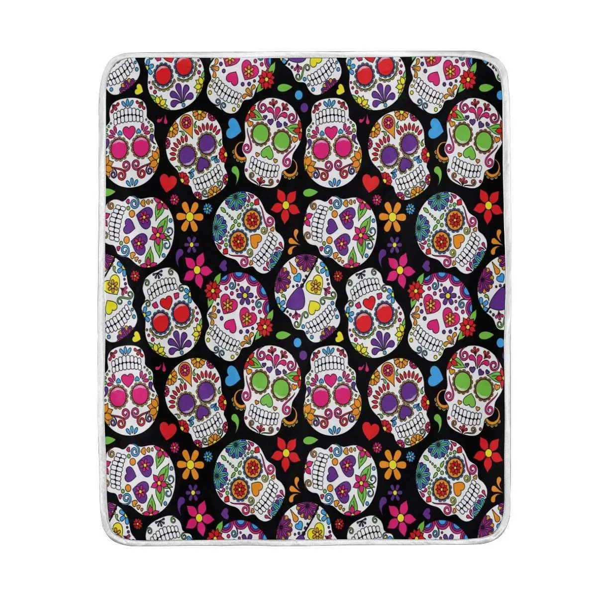 

Colorful Floral Sugar Skull Black Blanket Soft Warm Cozy Bed Couch Lightweight Polyester Microfiber Blanket
